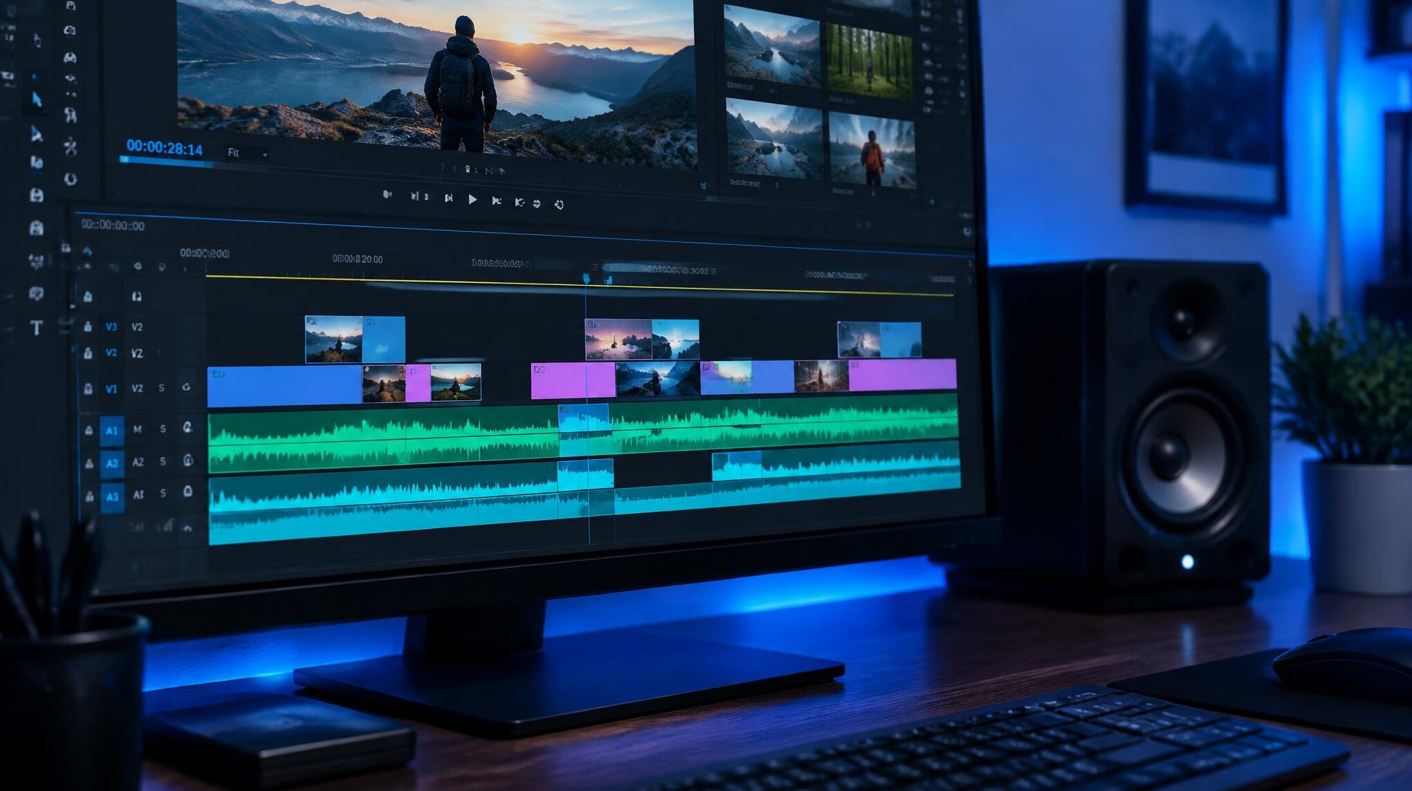 Editing timeline on a video editing monitor