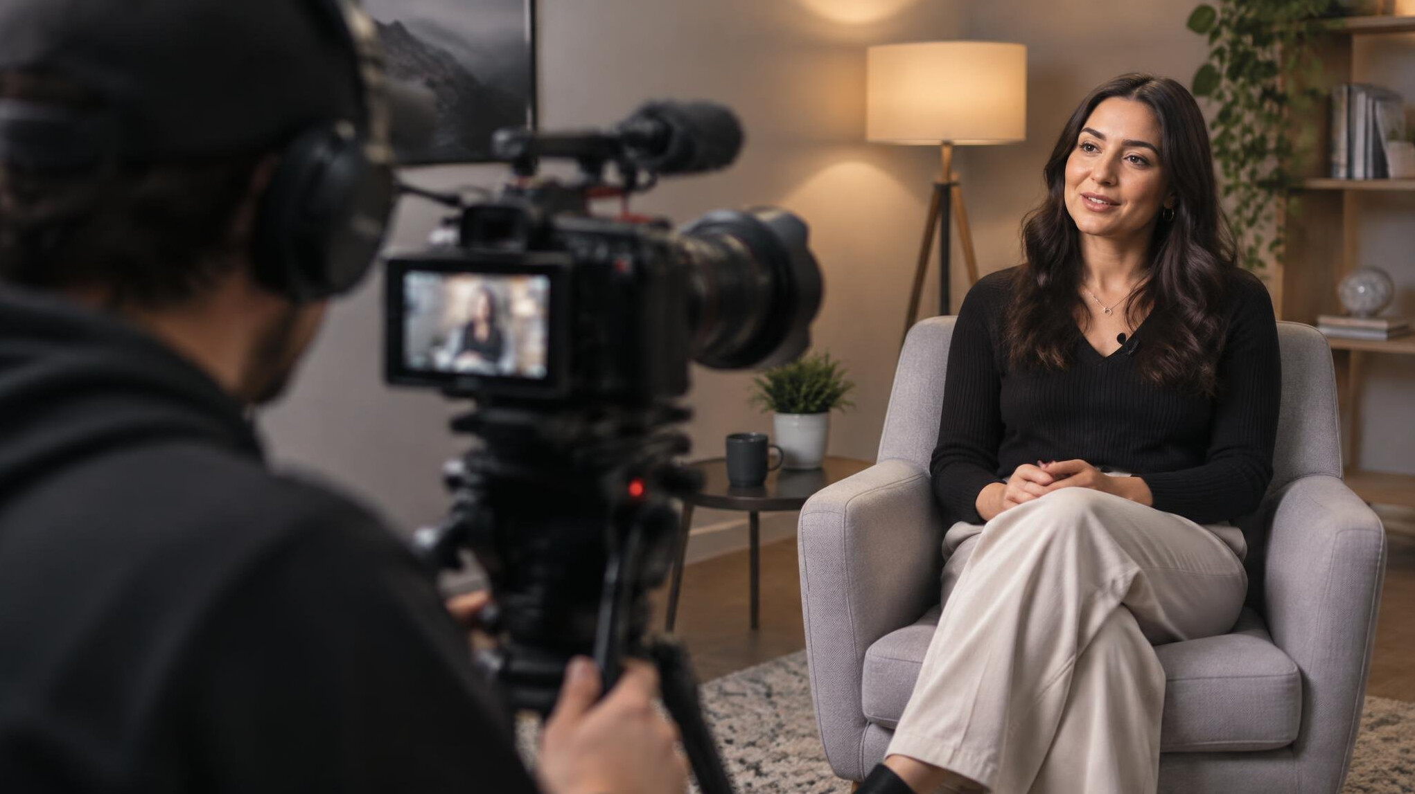 Camera operator filming an interview segment